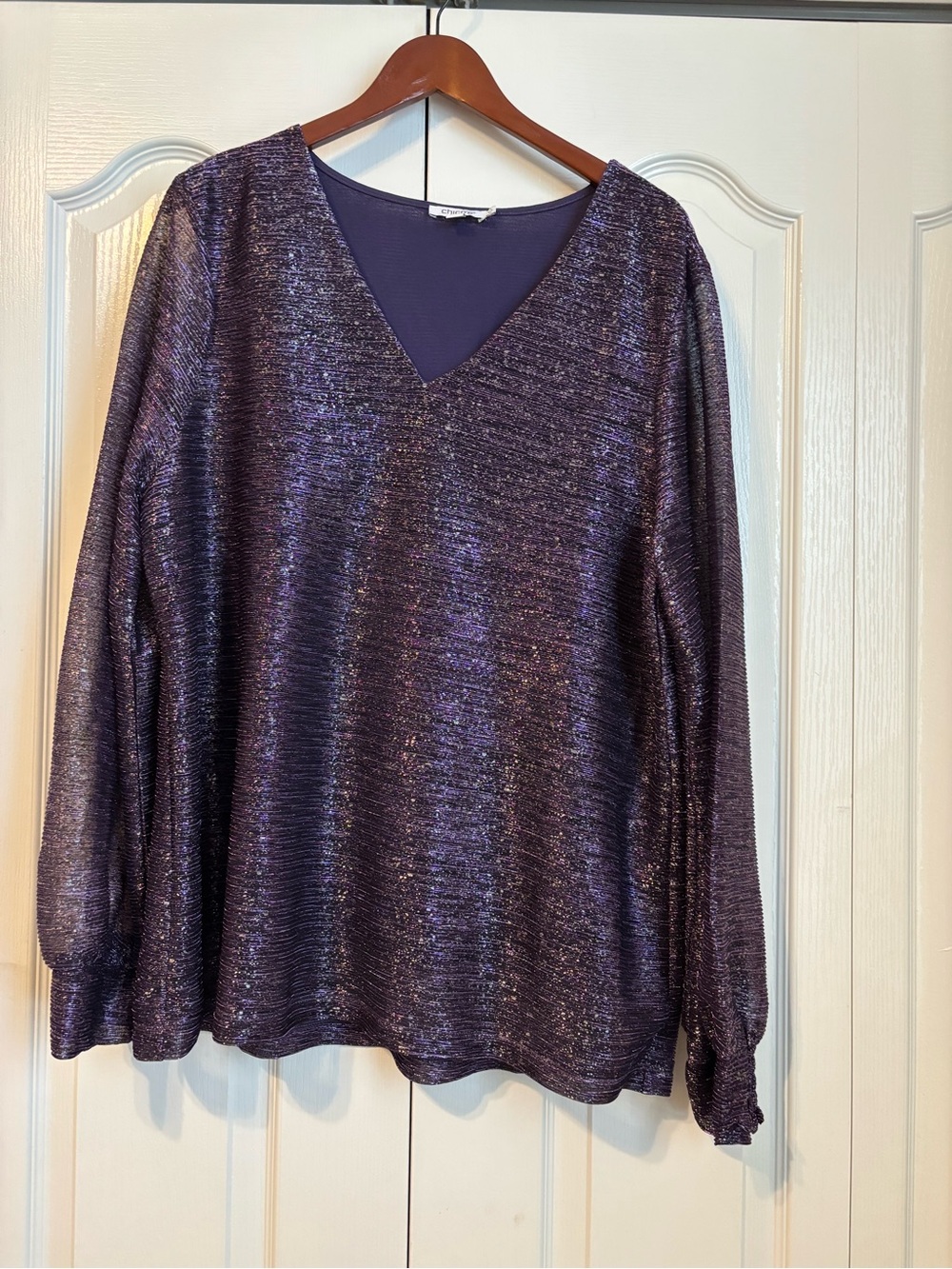 Chico's Metallic Purple V-Neck Pullover